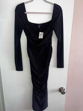Windsor Black Long Sleeve Sparkle Cowl Midi Dress